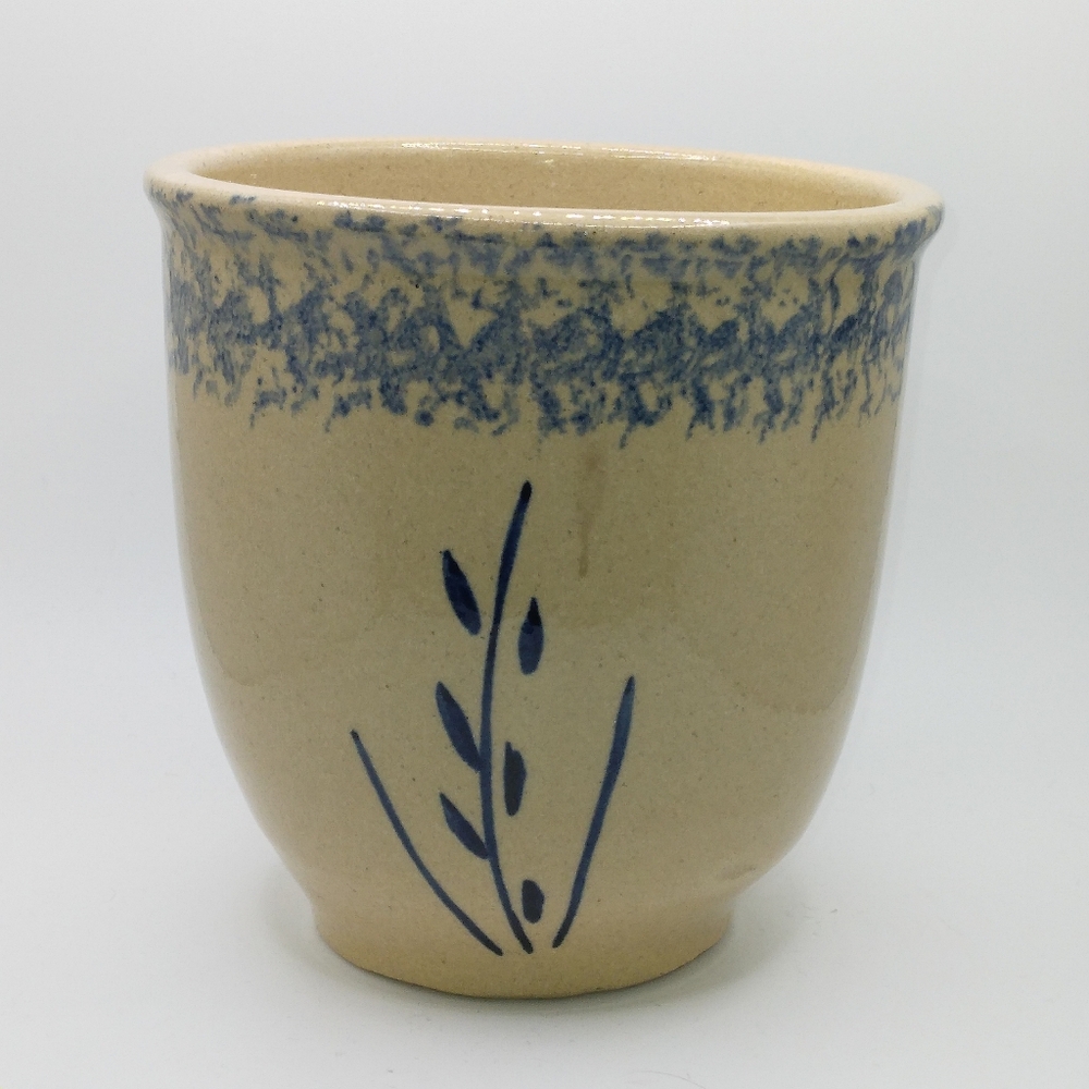Robinson Ransbottom  1 Quart Kitchen Crock, Blue Sponge Egde Wheat Motiff READ
